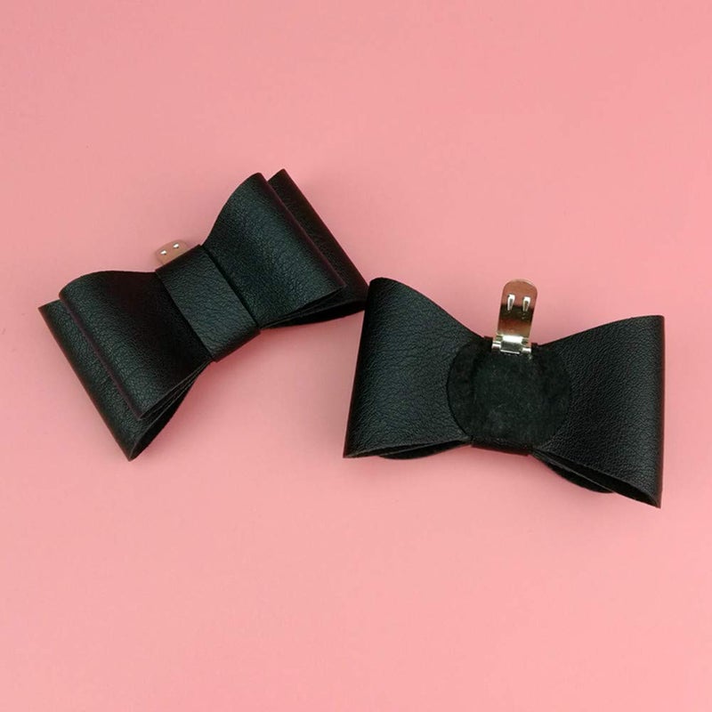 Douqu 1 Pair Simple Elegant Woman Ladies Black PU Bow Shoe Clips Decoration Removable Shoe Buckle - Image 3